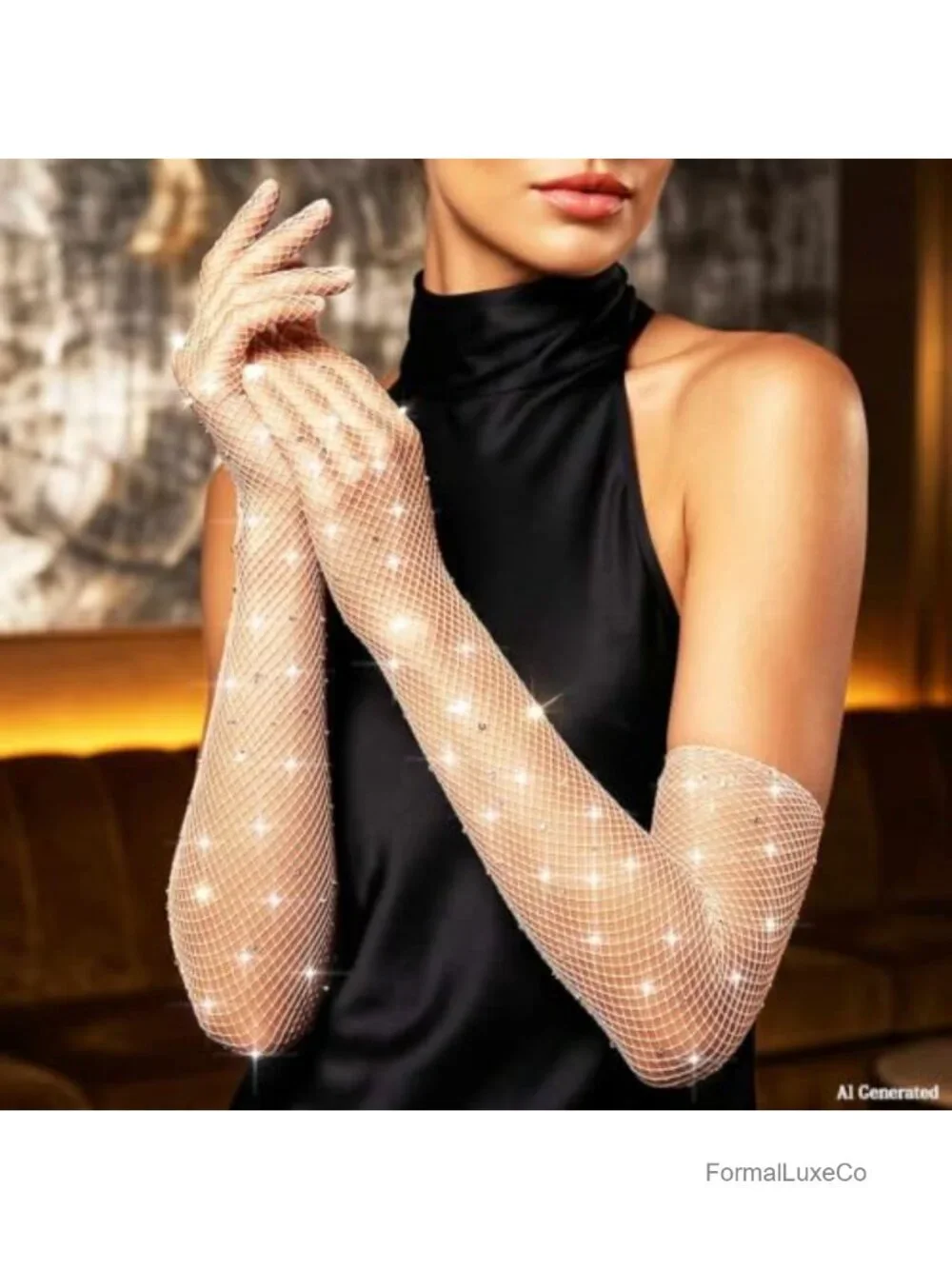 Mesh Rhinestone Long Gloves Sparkly Costume Gloves